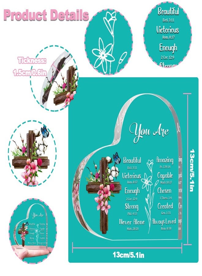 JUNQIU US Inspirational ChristianGifts, Religious, Bible Verse and Encouragement Spiritual Gifts for Women, Mom, Friend, Sister-Acrylic Hearts Plaques - Image 5